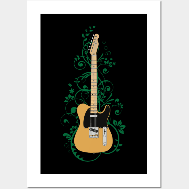 Butterscotch T-Style Electric Guitar Flowering Vines Wall Art by nightsworthy